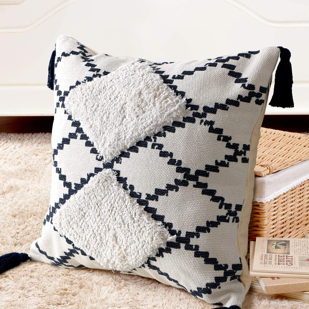 Moroccan Style Cushion Covers with Tassels- Black