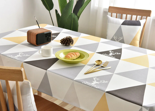 Yellow and Grey Triangle Design Tablecloth