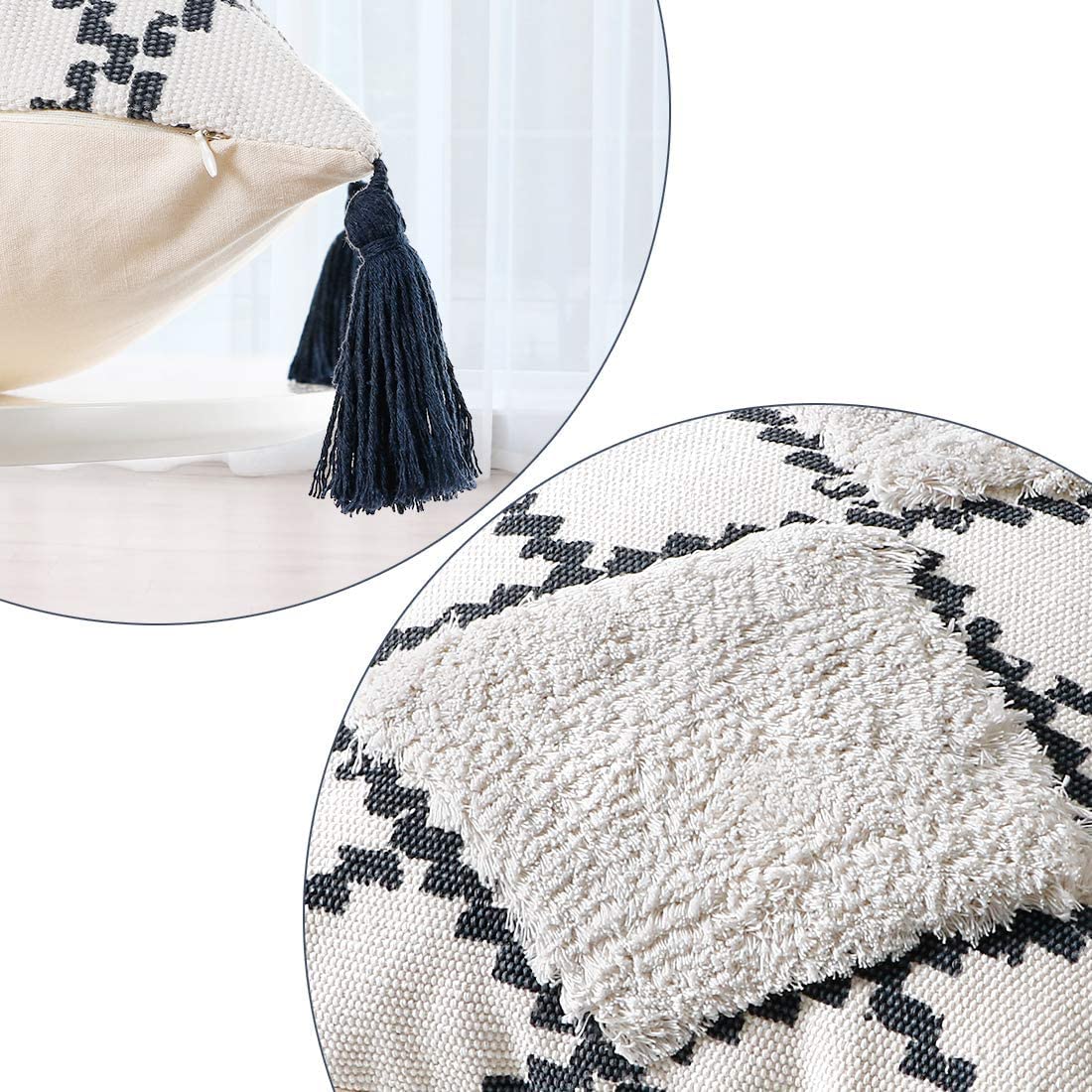 Moroccan Style Cushion Covers with Tassels- Black