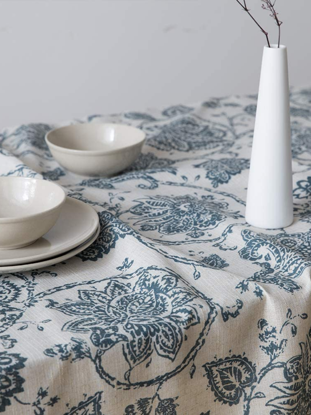 Floral Printed Cotton Tablecloth for Dining Table, Patio Table, Picnic Table, Hotel Buffet Table - Blue