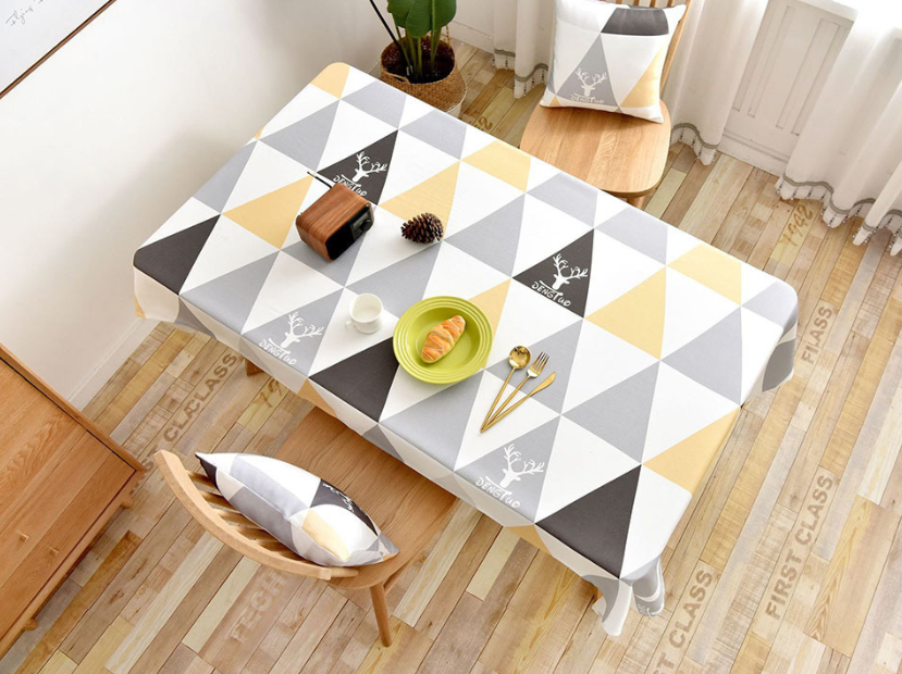 Yellow and Grey Triangle Design Tablecloth