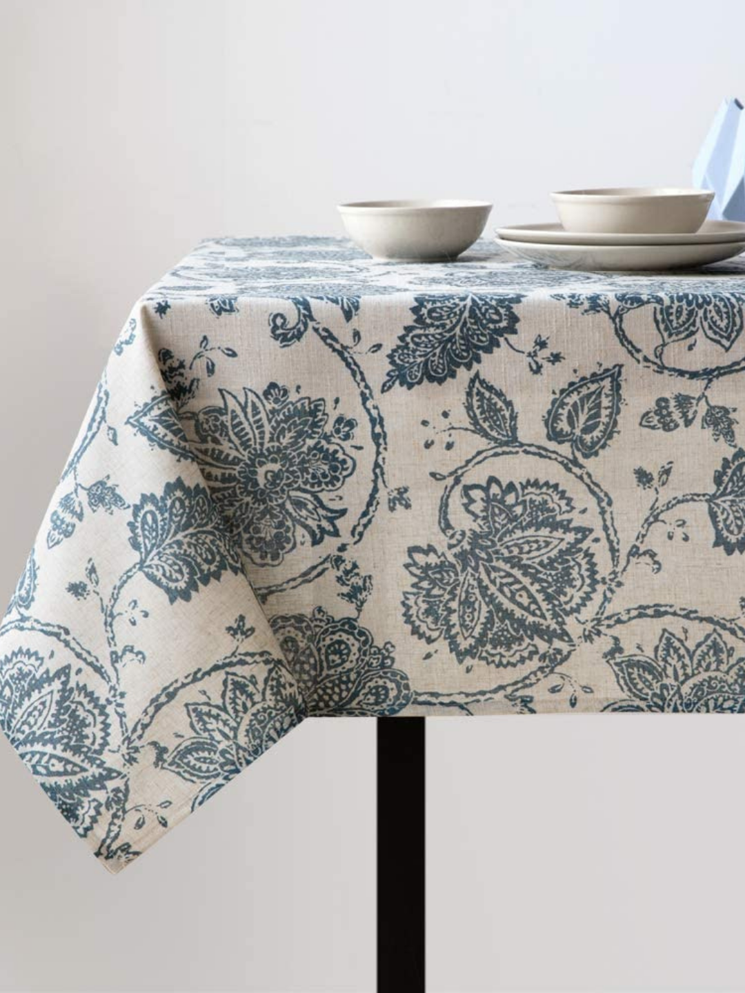 Floral Printed Cotton Tablecloth for Dining Table, Patio Table, Picnic Table, Hotel Buffet Table - Blue