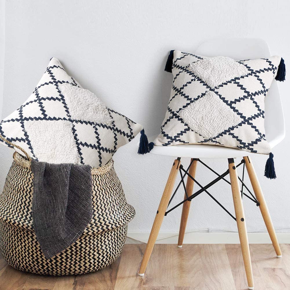 Moroccan Style Cushion Covers with Tassels- Black