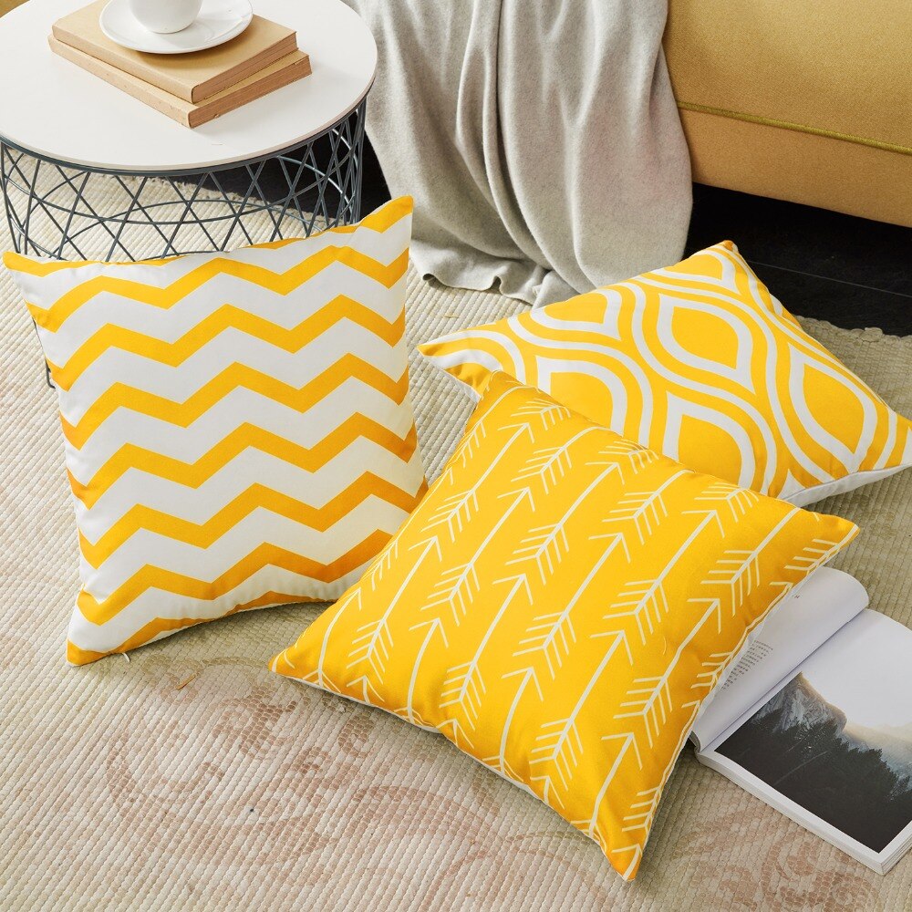 Cotton geometric print yellow cushion covers