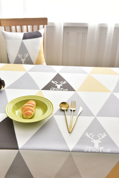 Yellow and Grey Triangle Design Tablecloth