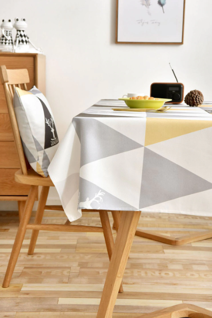 Yellow and Grey Triangle Design Tablecloth