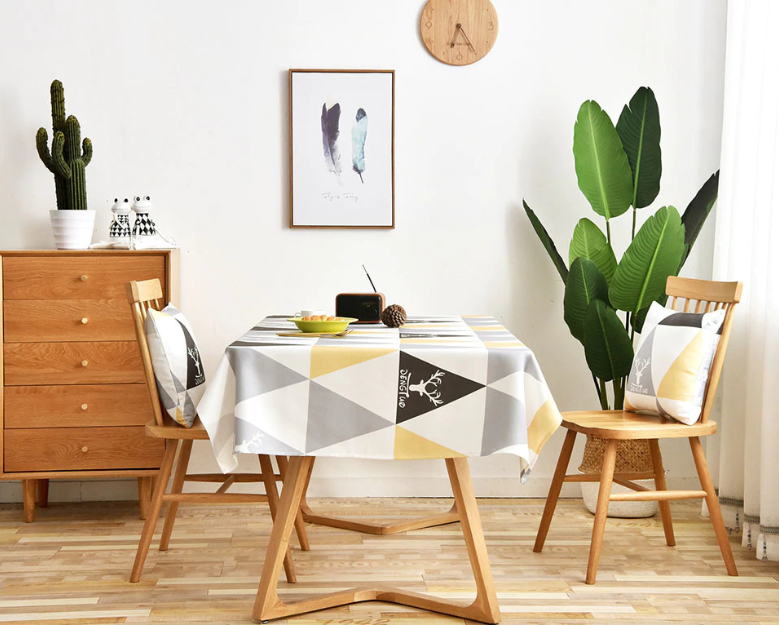 Yellow and Grey Triangle Design Tablecloth