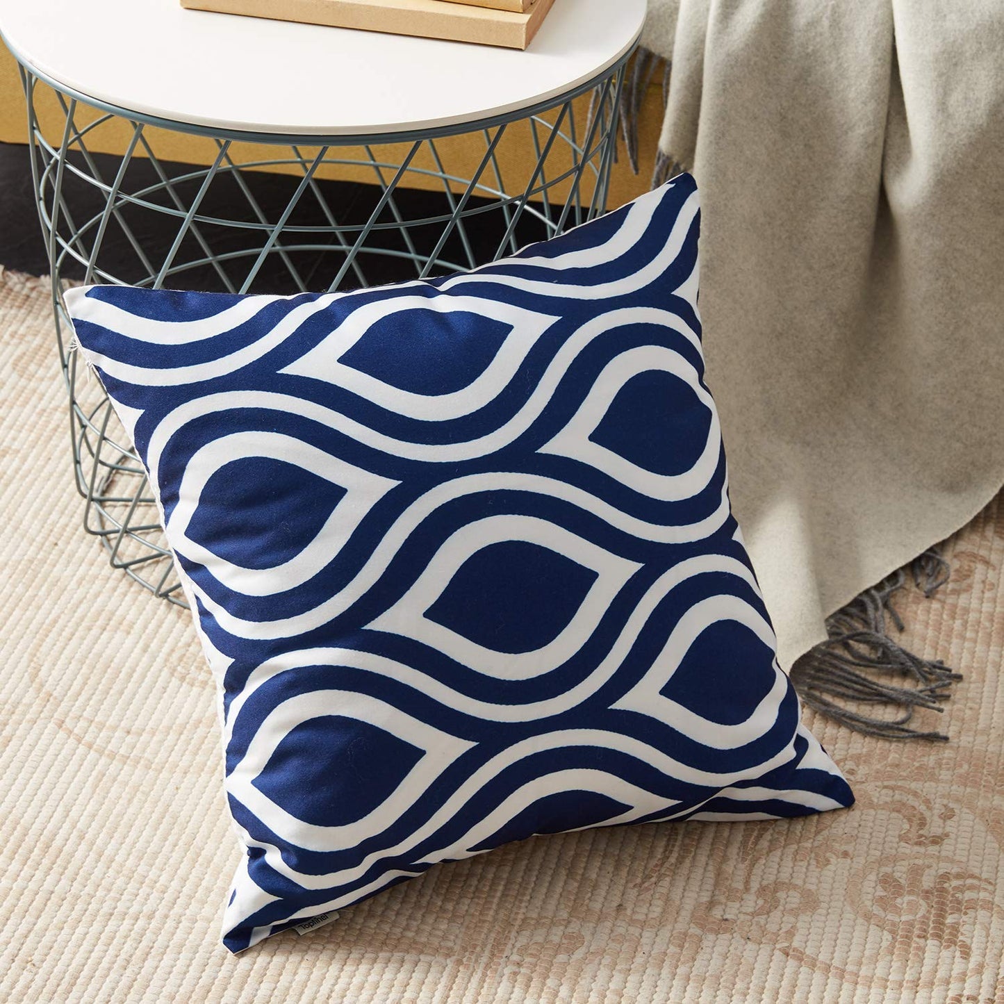 Decorative Cotton Throw Pillow Covers (Set of 6, Navy Blue)