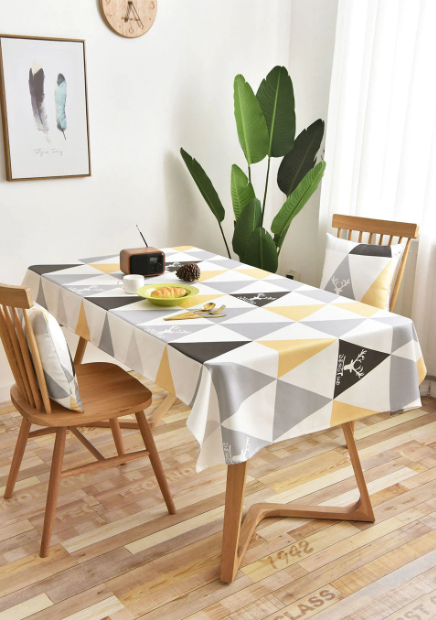 Yellow and Grey Triangle Design Tablecloth