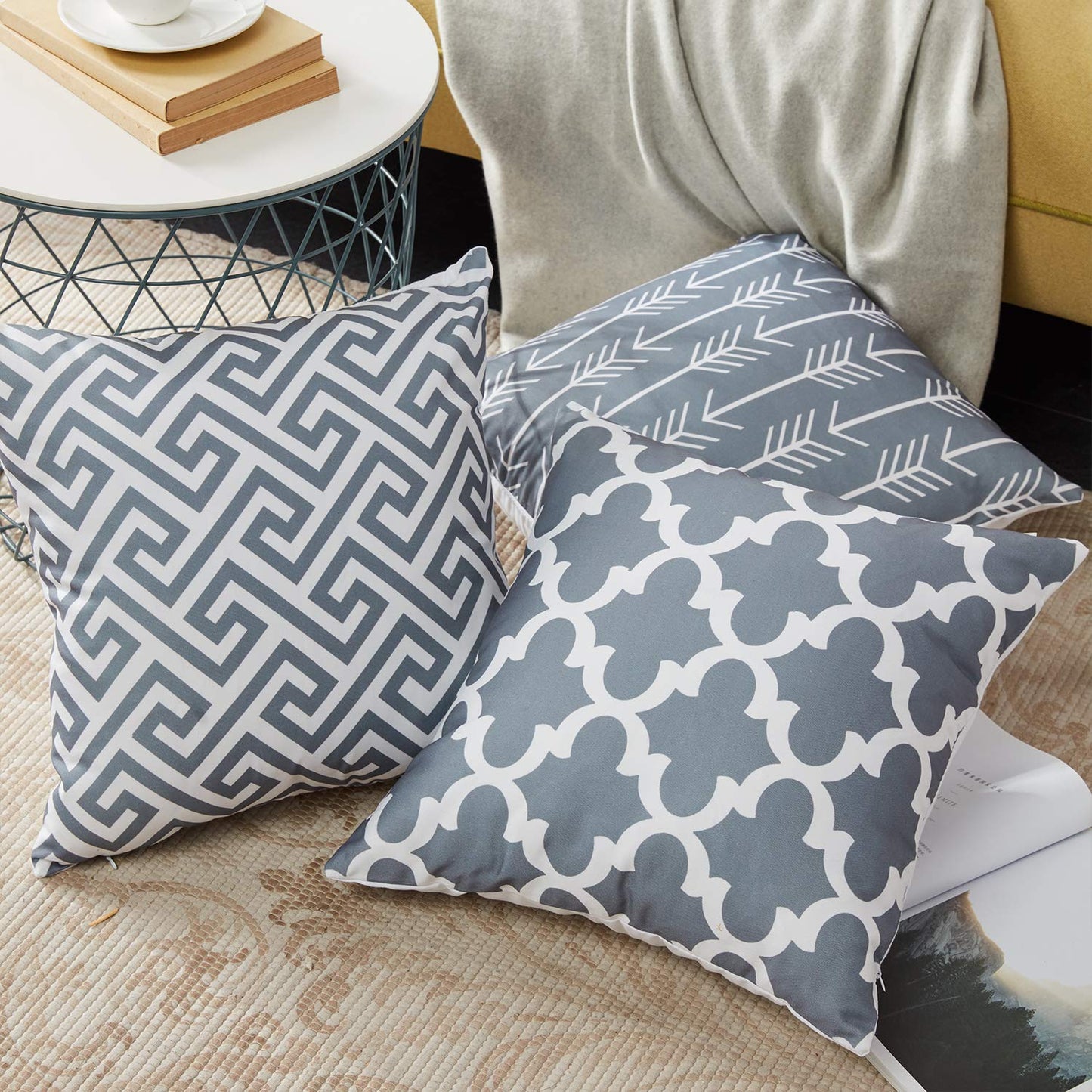 Fine Cotton Geometric Print Cushion Covers Set of 6, Grey