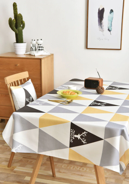 Yellow and Grey Triangle Design Tablecloth