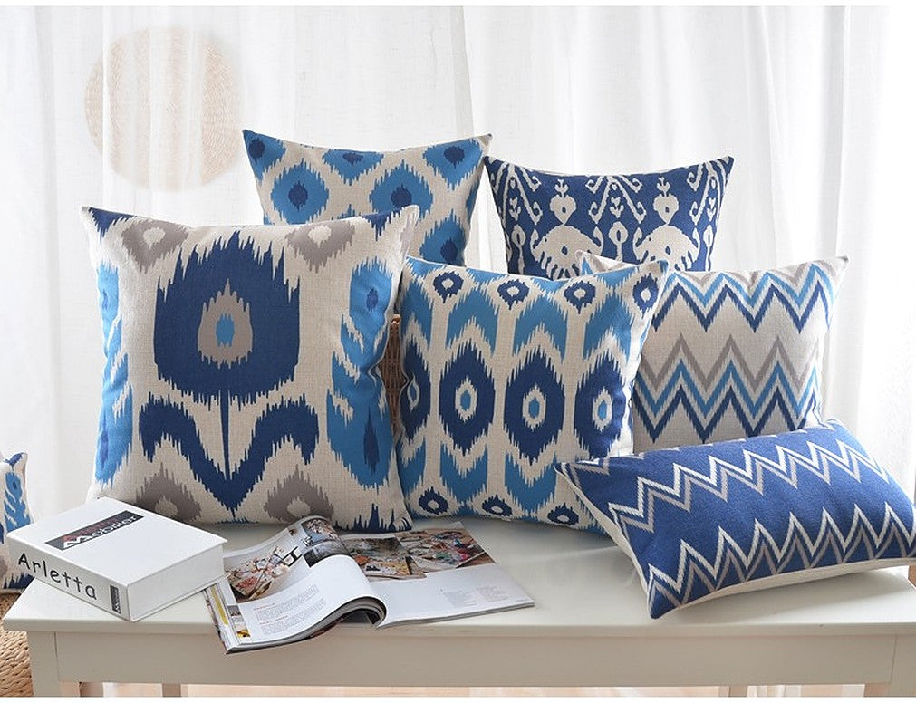 Indigo blue Ikat Print Decorative Throw Pillow covers with Sham