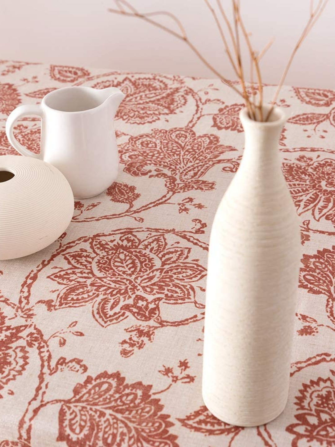 Floral Printed Cotton Tablecloth for Dining Table, Patio Table, Picnic Table, Hotel Buffet Table - Terracotta red