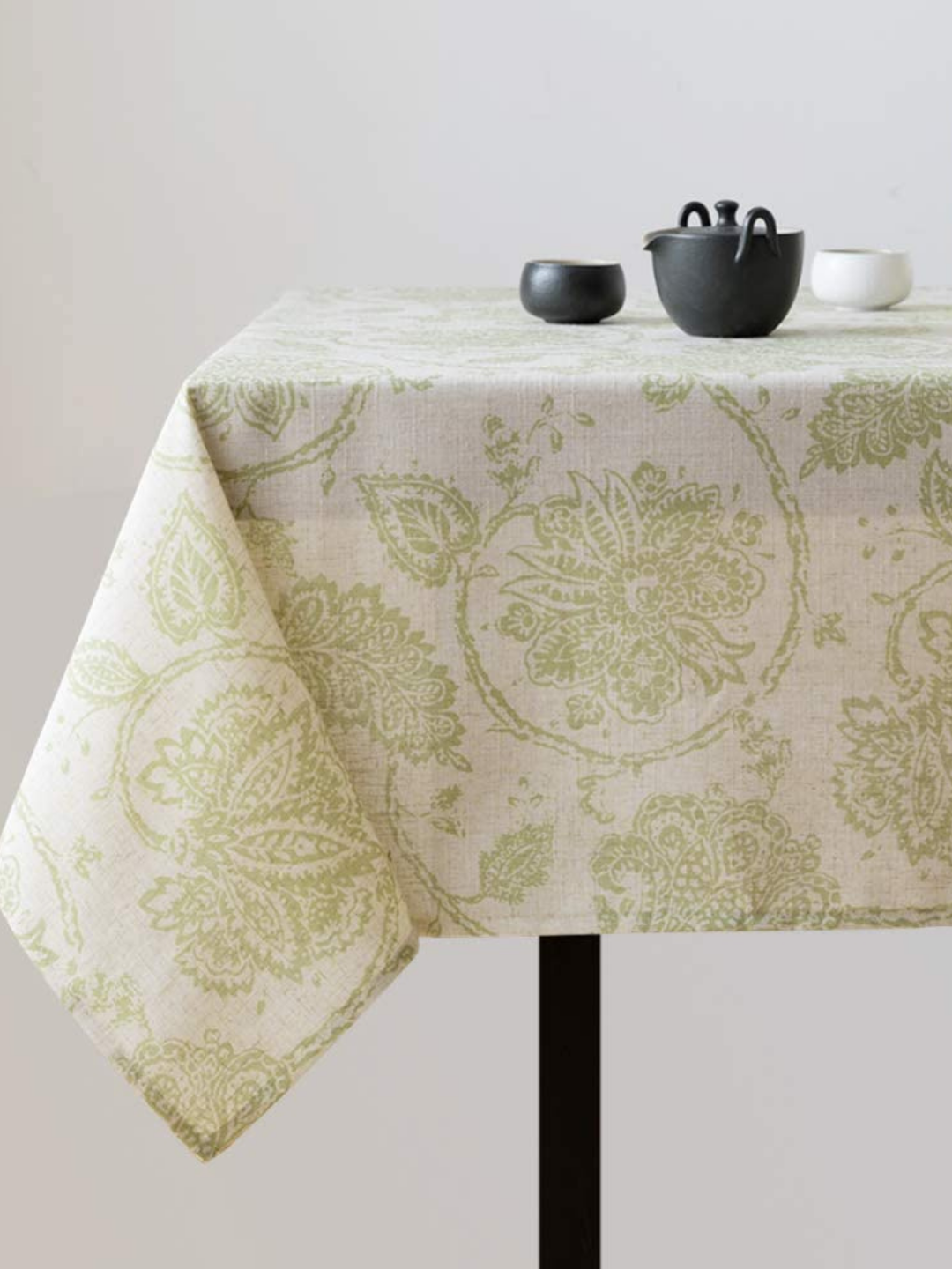 Floral Printed Cotton Tablecloth for Dining Table, Patio Table, Picnic Table, Hotel Buffet Table -  Sage Green