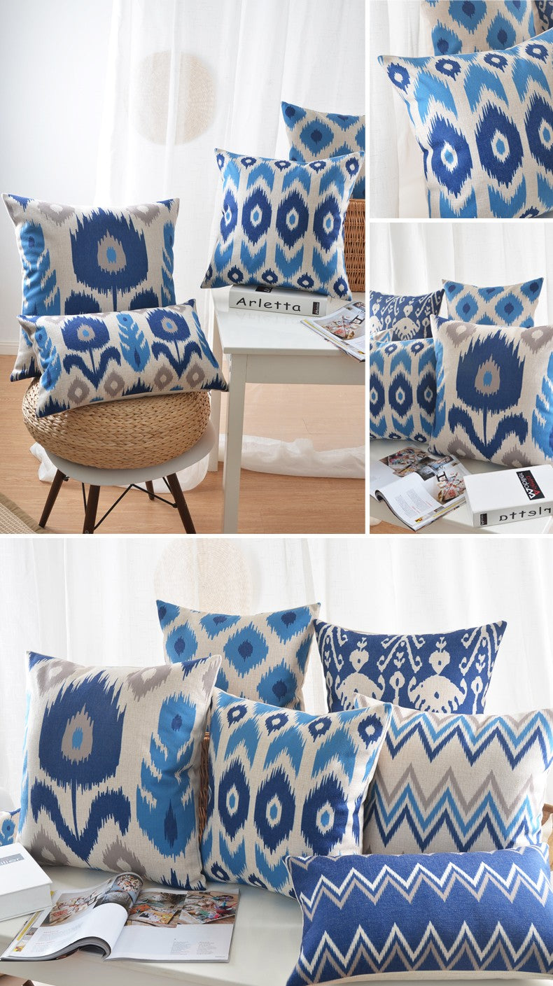 Indigo blue Ikat Print Decorative Throw Pillow covers with Sham