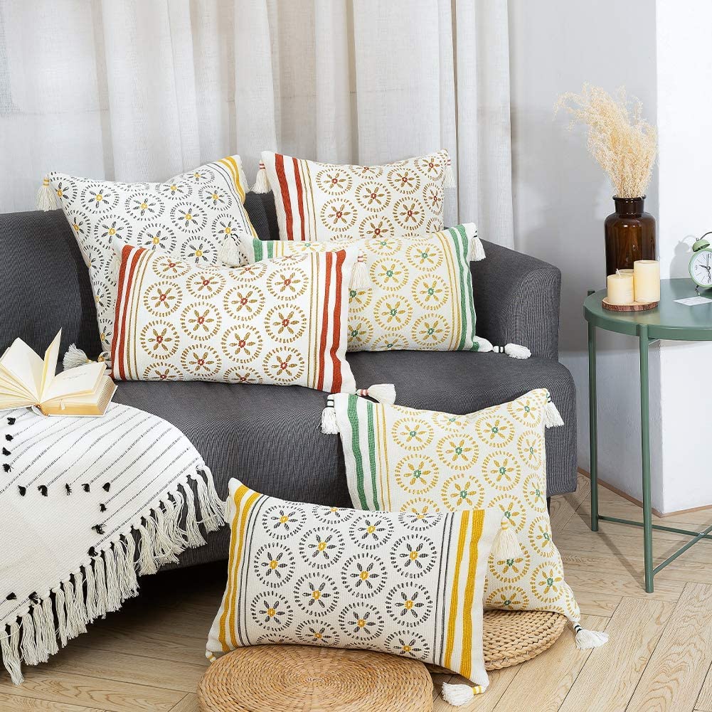 Yellow and grey Twin shade combo cushion cover