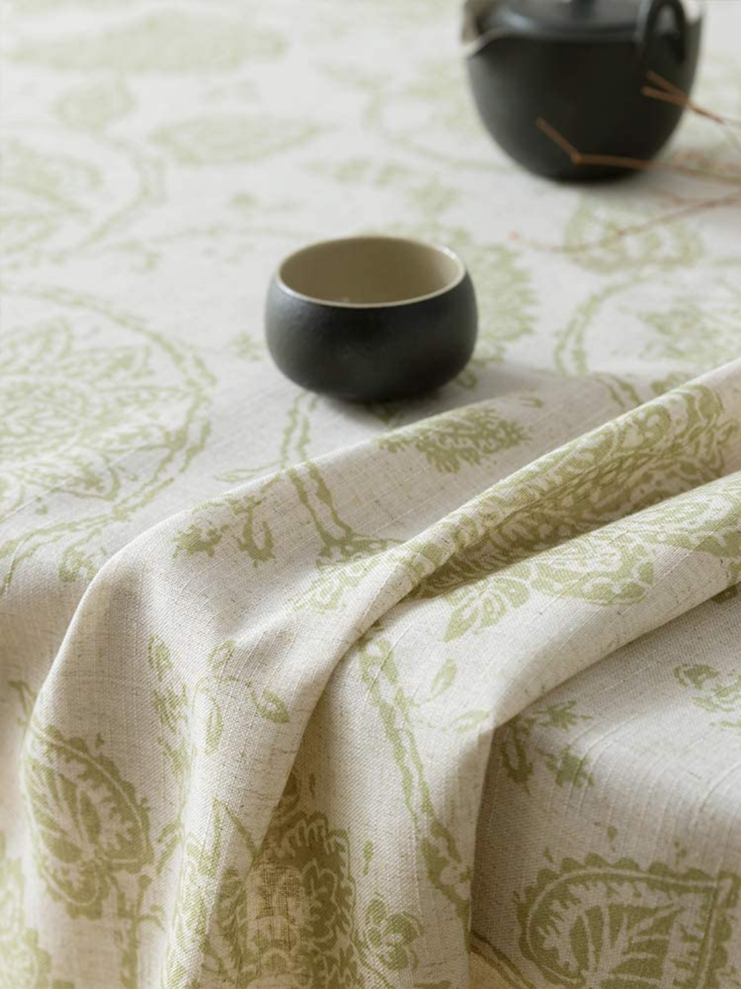 Floral Printed Cotton Tablecloth for Dining Table, Patio Table, Picnic Table, Hotel Buffet Table -  Sage Green