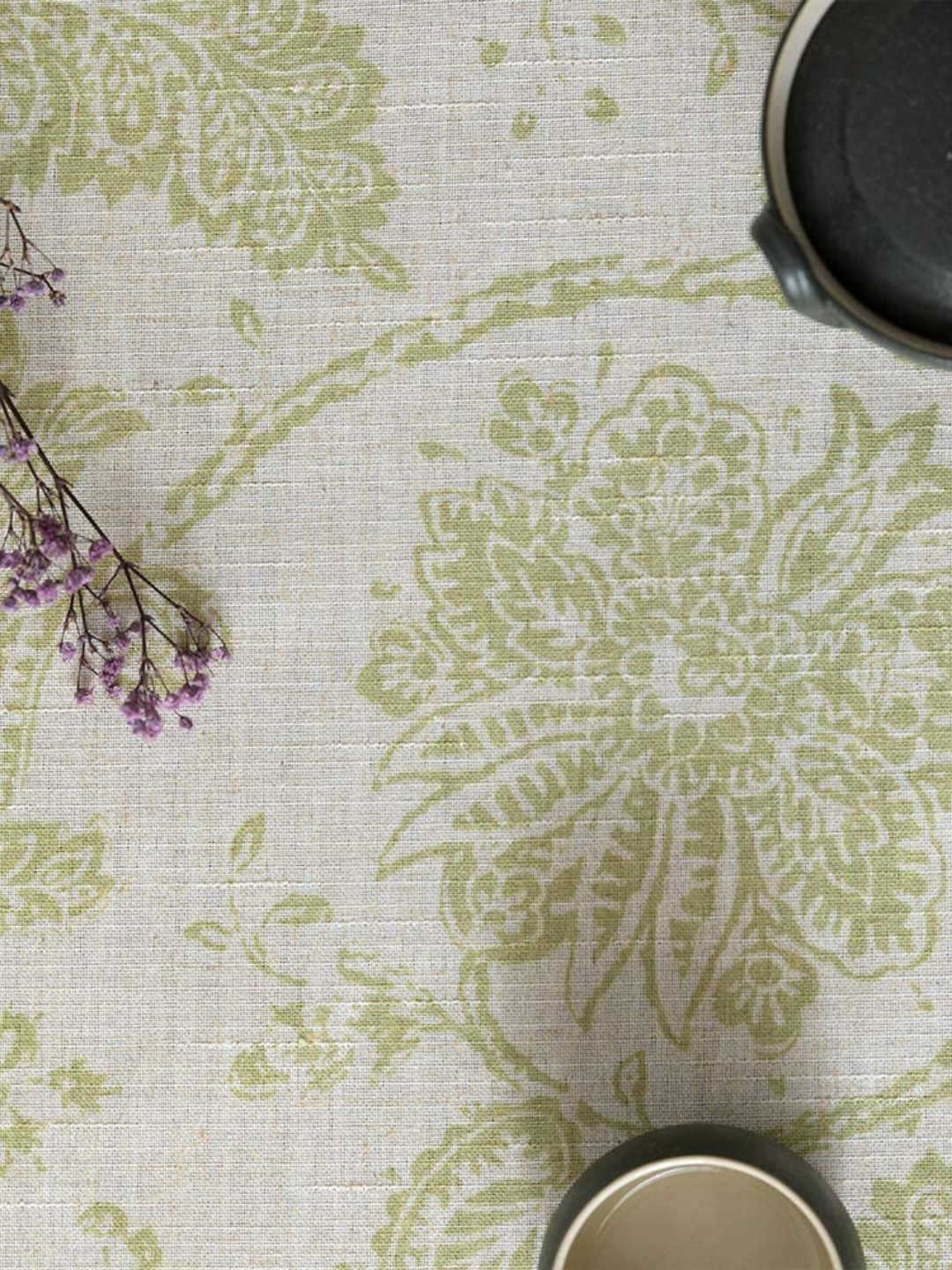 Floral Printed Cotton Tablecloth for Dining Table, Patio Table, Picnic Table, Hotel Buffet Table -  Sage Green