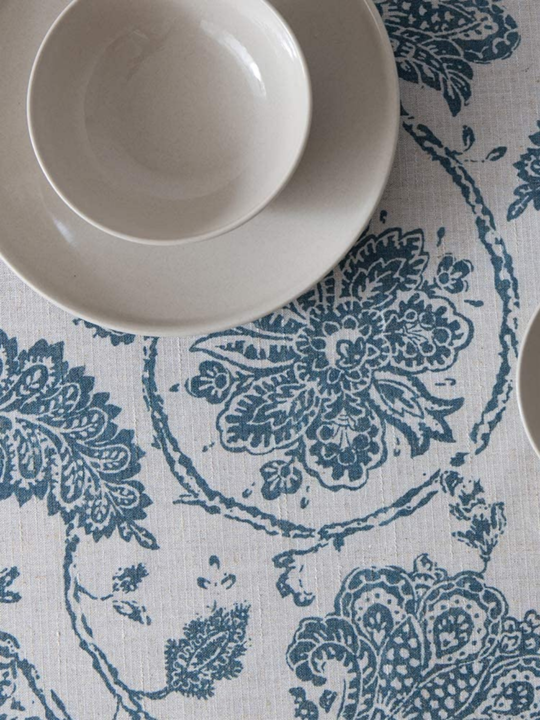 Floral Printed Cotton Tablecloth for Dining Table, Patio Table, Picnic Table, Hotel Buffet Table - Blue