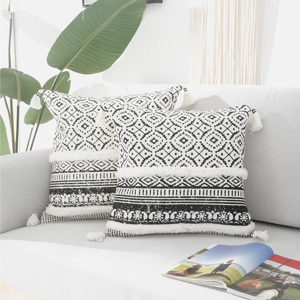 Black Tufted BOHO Cushion Cover