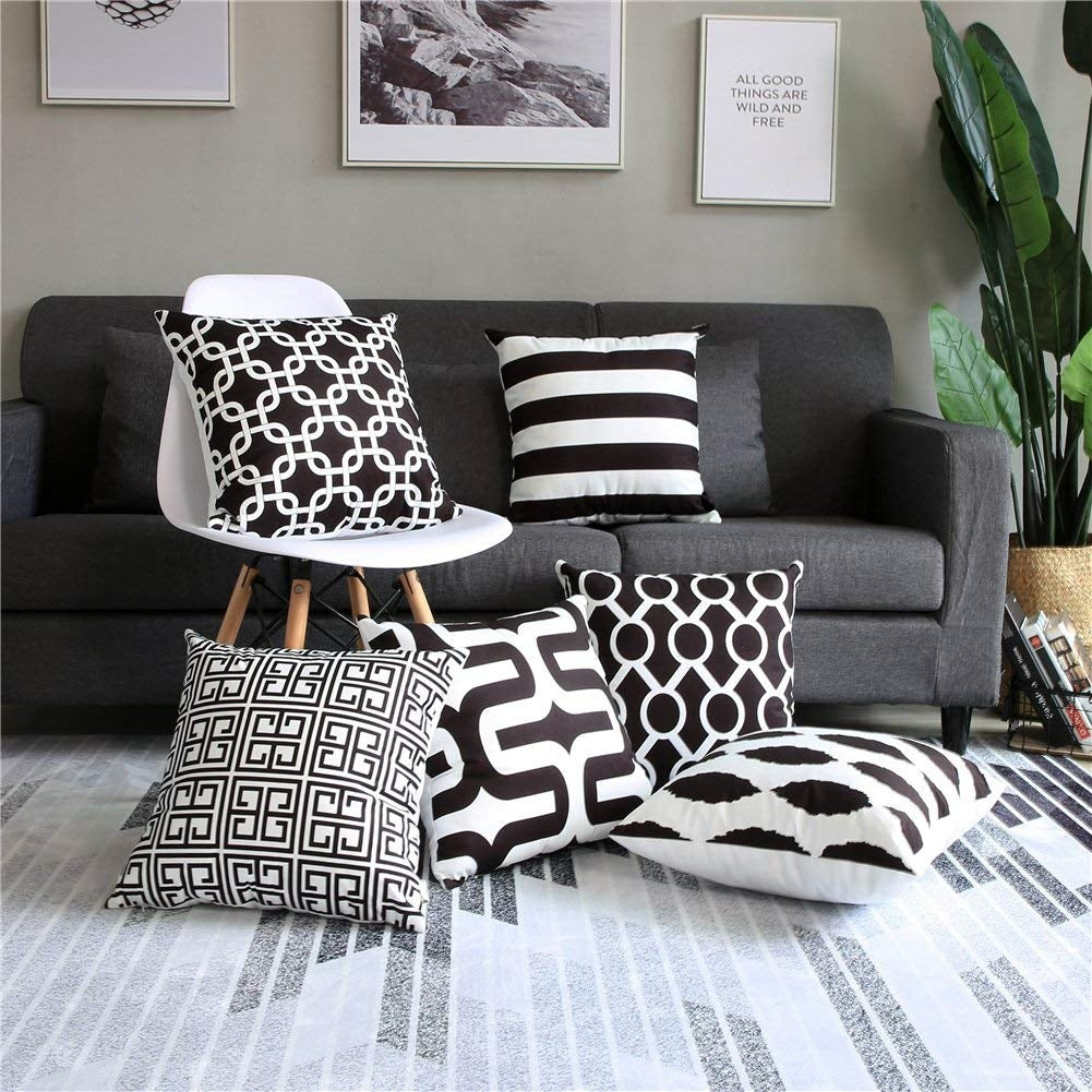 Black and White Decorative Throw Pillow Covers