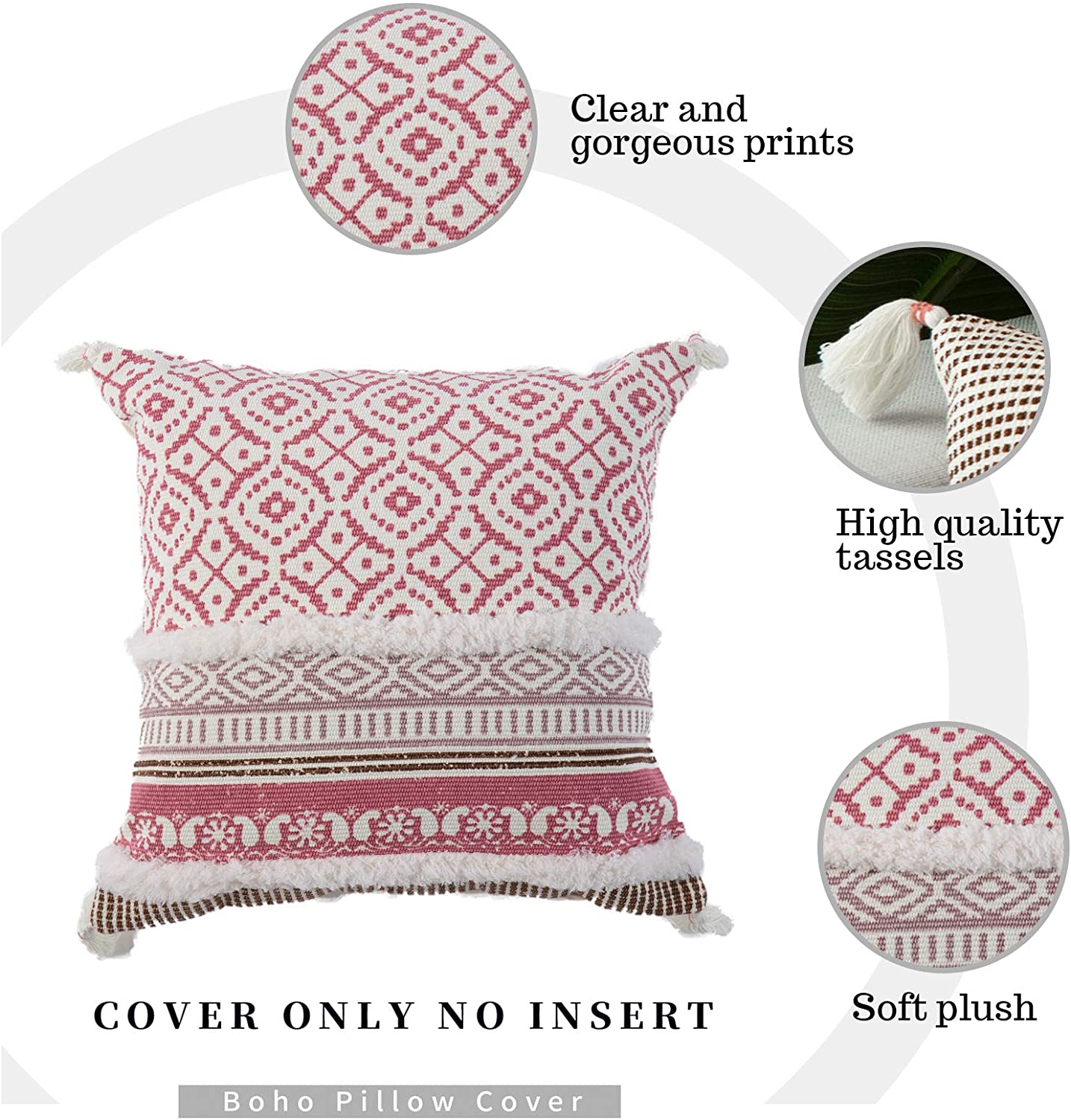 Pink Tufted Cushion Cover with Tassles - Boho Look