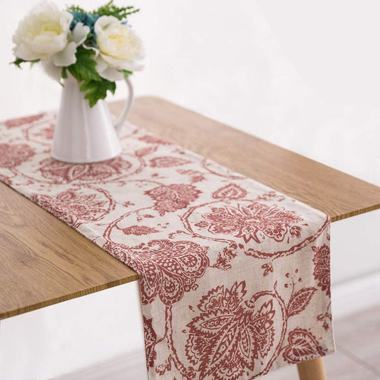 Red floral print table runner