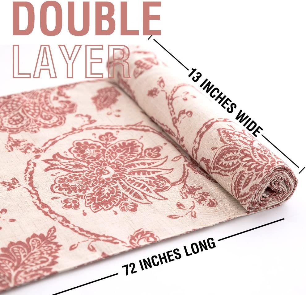 Red floral print table runner