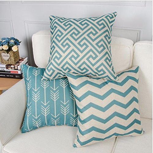 Geometric Print Cotton Cushion Covers (Aqua, Set of 6)