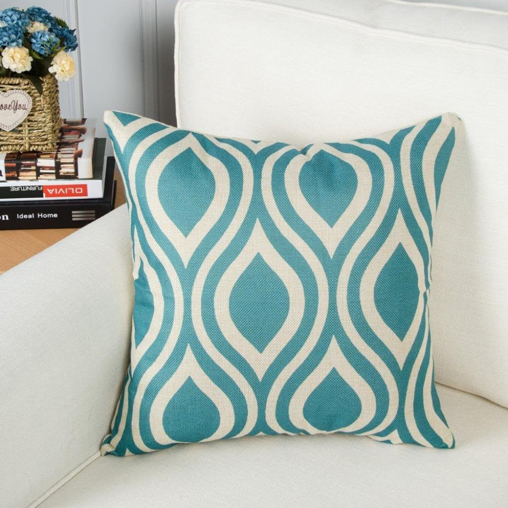 Geometric Print Cotton Cushion Covers (Aqua, Set of 6)